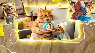 Hungry Ginger Kitten Meets Mama Cat&rsquo;s Doraemon Cake Surprise 🎂🐱 | Heartwarming AI Story Compilation