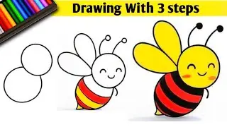 🔥Honey Bee drawing with 3 steps l bee drawing / easy drawing video / Drawing tutorial #bee