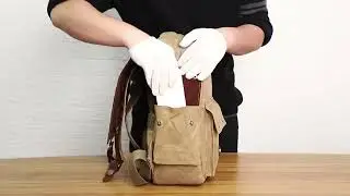 Vintage Herren Rucksack gewachstes Canvas und Leder mit Laptopfach f&uuml;r Uni und Reise