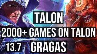 TALON vs GRAGAS (JNG) | 3.0M mastery, 2000+ games, 7 solo kills, 20/3/12 | KR Master | 13.7