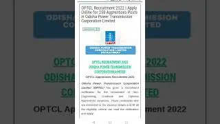 OPTCL RECRUITMENT 2022 || Odisha job || #shorts #youtubeshorts