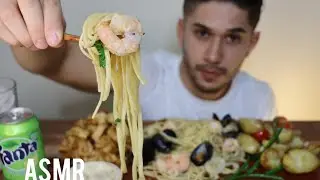 ASMR SEAFOOD LINGUINE + MOUNTAIN OF FRIED CALAMARI | MUKBANG *REAL EATING SOUNDS*