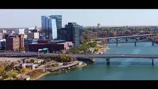 A bird's eye view of Downtown Saskatoon in Autumn