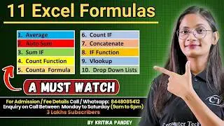 11 Excel Formulas and Functions | Average, Auto Sum, Sum If, Count If, VLOOKUP, Drop Down List | CTA