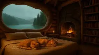 Cabin Lake Ambience #20| 8H Rain Sounds with Fireplace for Deep Sleep 4K | by Lengau Lee