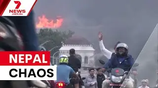 Nepal parliament burns as PM resigns | 7NEWS
