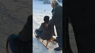 My mother was sliding on snow for the first time