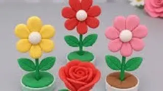 How to make miniature flower with clay🌹easy clay flower #viral #youtubevideo #flowers 