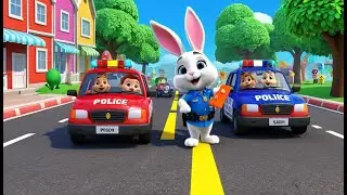 Police Bunny Guards the Crossing | Fun and Cute Kids Nursery Rhyme Animation
