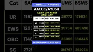 NEET 2025 AACCC / AYUSH Govt. College Cutoff Course Wise Cutoff | BAMS, BHMS, BUMS, BNYS #aaccc