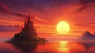 Magical Sunset Kingdom | Fantasy Castle & Fiery Sky | Peaceful Animated Background