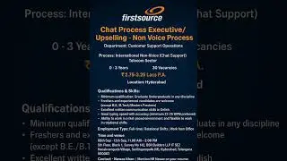 Firstsource Chat Process Jobs| Salary₹3.25 LPA |Freshers& Experienced |Walk-inDrive #hyderabadjobs