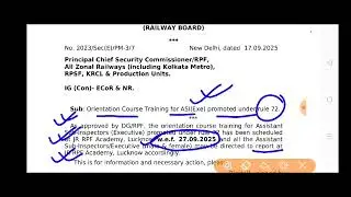 RPF Rule 72 ASI Training Schedule Announced 
