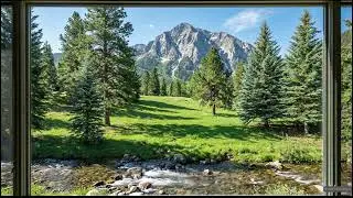 4 HOURS Mountain River Window View 🌲  TV Window to Peaceful Pines & Flowing Stream | Nature Sounds