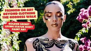 Divine Elegance | Black & Gold Body Paint Couture Art Runway in Nature #fashion #art #bodypaint