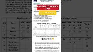 Bhel New Vacancy 2025 || Bhel Iti New Vacancy 2025 || Bhel Iti Apprentice Recruitment 2025 #shorts