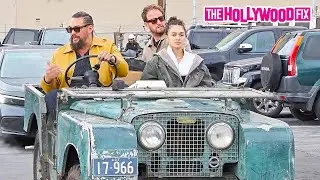 Jason Momoa & His Daughter Luna Take Off In A Rare Vintage Land Rover At Jimmy Kimmel Live! Studios