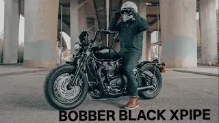 Triumph bobber black stock pipes with triumph X pipe sound