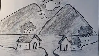 How to draw a sunrising scenery/landscape scenery drawing for beginner/easy scenery drawing 