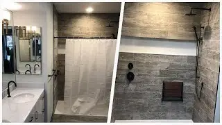 75 Wood-look Tile Bathroom With Flat-panel Cabinets Design Ideas You'll Love 🌈