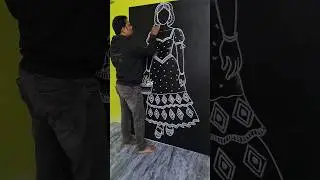 Traditional Village Girl Chalk Art 🤍✨ | How to Draw Step by Step on Blackboard #art #shorts #girl
