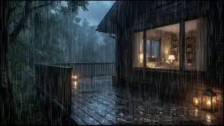 Soft rain by a cozy forest cabin, midnight rain soundscape guiding sleep ease and insomnia comfort