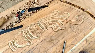 carving a normal flower on the door panel | basic door panel flower carving @pktwoodart5456