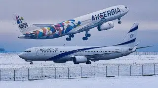 Belgrade Airport Snowfall Operations 🇷🇸 Diversion, Hard Landings, Takeoffs + MORE