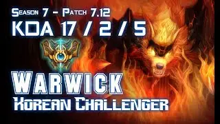 WARWICK KOREAN CHALLENGER vs SKT Faker GRAGAS Jungle - Patch 7.12 KR Ranked