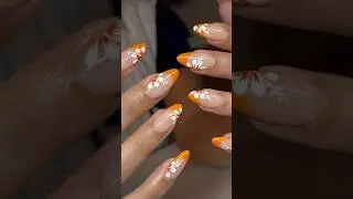 Orange French Tips with Floral Nail Art 🌺 Summer Nail Inspo #pastelnails