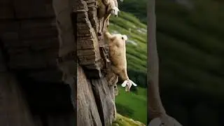 A group of goats risk their lives by walking on cliffs for survival
