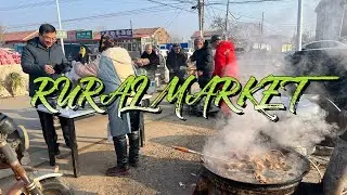 Lively rural market in China | street food, fruit, vegetable, pork, Spring Festival couplets | vlog
