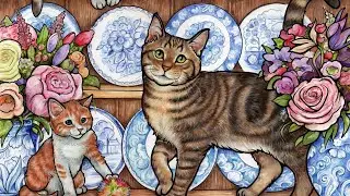 Three Cats having fun in the Cupboard Kitchen Zen Color App Paint by Number Online #porcelain #china