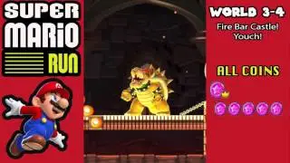 Super Mario Run: world 3-4 Fire Bar Castle! Youch! (Level 1 All Icon)