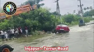 Heavy 🌧️ Rains Injapur - Torrur Road. 1 Brezza Car Struk in Water Floods #Full_Damage 💦 #Rangareddy 