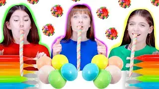 ASMR RAINBOW DESSERTS, NERDS, CANDY BUTTONS RACE, SQUEEZE CANDY, UFO WAFERS
