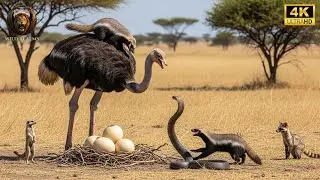 Savage 4K Showdown: Honey Badger and Snake Team Up to Steal Ostrich Eggs | Nature Documentary
