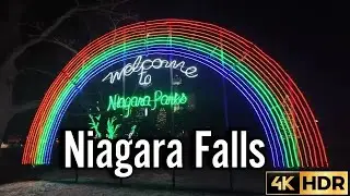 Niagara Falls Night Walk, Festival of Lights Virtual Tour, Canada - 4K HDR Travel Video