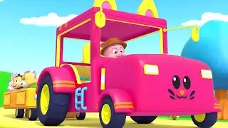 Wheels On The Tractor, Pink Tractor and Farm Vehicle Rhyme for Kids