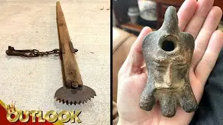 What Is This STRANGE Tool With Wooden Handle And Steel Parts And This Head Shaped Object With Holes?