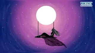 Dreamy Moon Swing Girl Digital Art | Night Sky Aesthetic Wallpaper