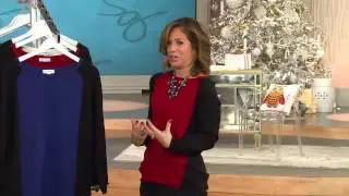 Susan Graver Plush Knit Bateau Neck Colorblock Sweater with Pat James-Dementri