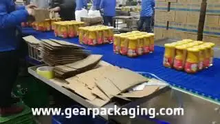 Automatic fruit bottle jar 12 bottles dropping type cartoning machine encasing line packing equipmen