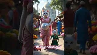 Pregnant cat gives birth in traditional market. #cat #funny #animation #kitten #trending #shorts