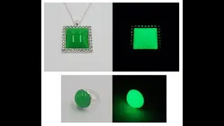 NLM GLOW in Dark Dangle Charm Jewelry Rhinestone Statement Ring  Square Pendant Necklace Green Art