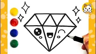 Easy Drawing for Kids | How to draw a Cute Diamond | Coloring Pages | Kawaii Art | Super Easy
