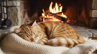 🇺🇸 - Crackling Fire Sounds - 🇺🇸 🐈 🛌 Sleeping Cat by Fireplace 8/h | 4K 🔥Crackling Fire Sounds