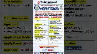 DRDO CVRDE ITI Apprentice Recruitment 2025 | 90 Posts | Apply Offline by Aug 15 #shorts #drdo #job