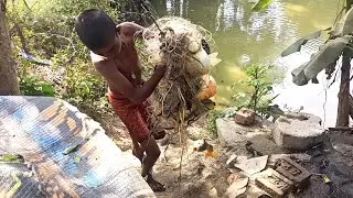 Little Boy Catches Big Fishes By Net #gillnetfishing