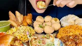 ASMR Spicy Noodles, Golgappe, Dahipuri, Momos, Mirchi Pakoda and Samosa Eating, 2x Speed@SpiceASMR 